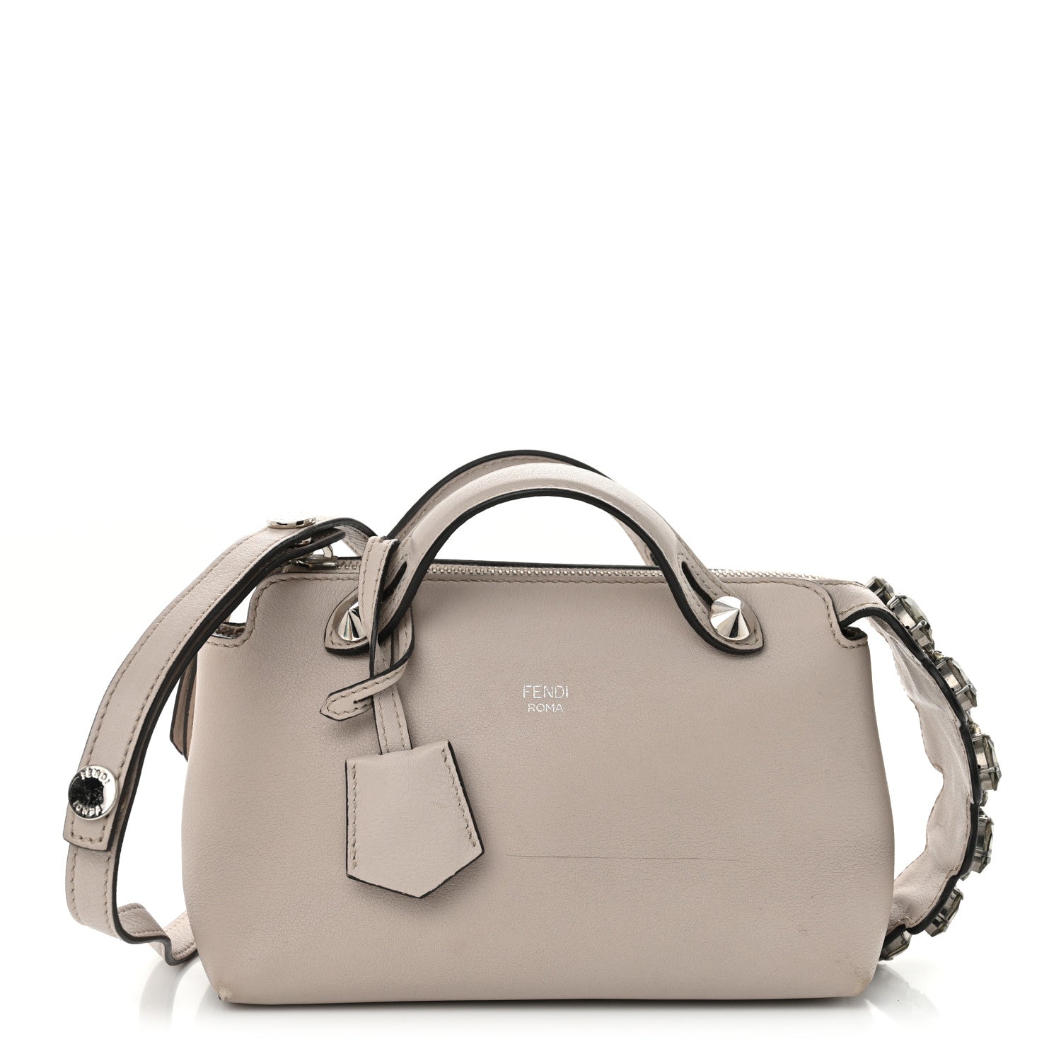 Fendi Shiny Nappa Crystal Croc Tail Mini By The Way Boston Bag Grigio Polvere 1 of 13
