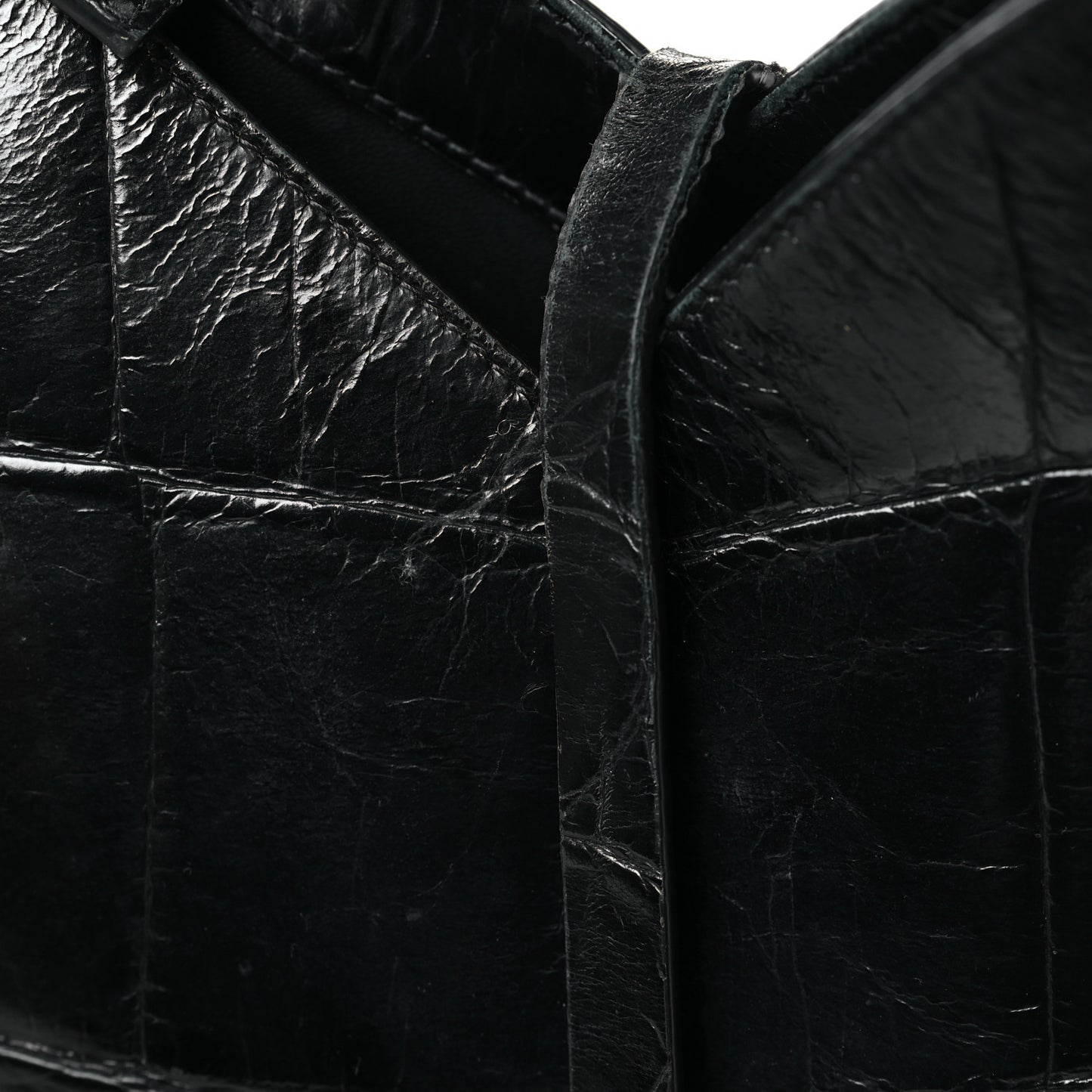Calfskin Crocodile Embossed Large Cut Out Shoulder Bag Black