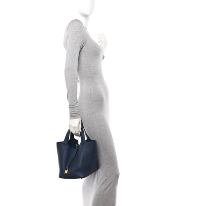 Hermes Taurillon Clemence Picotin Lock 18 PM Bleu Nuit 2 of 10
