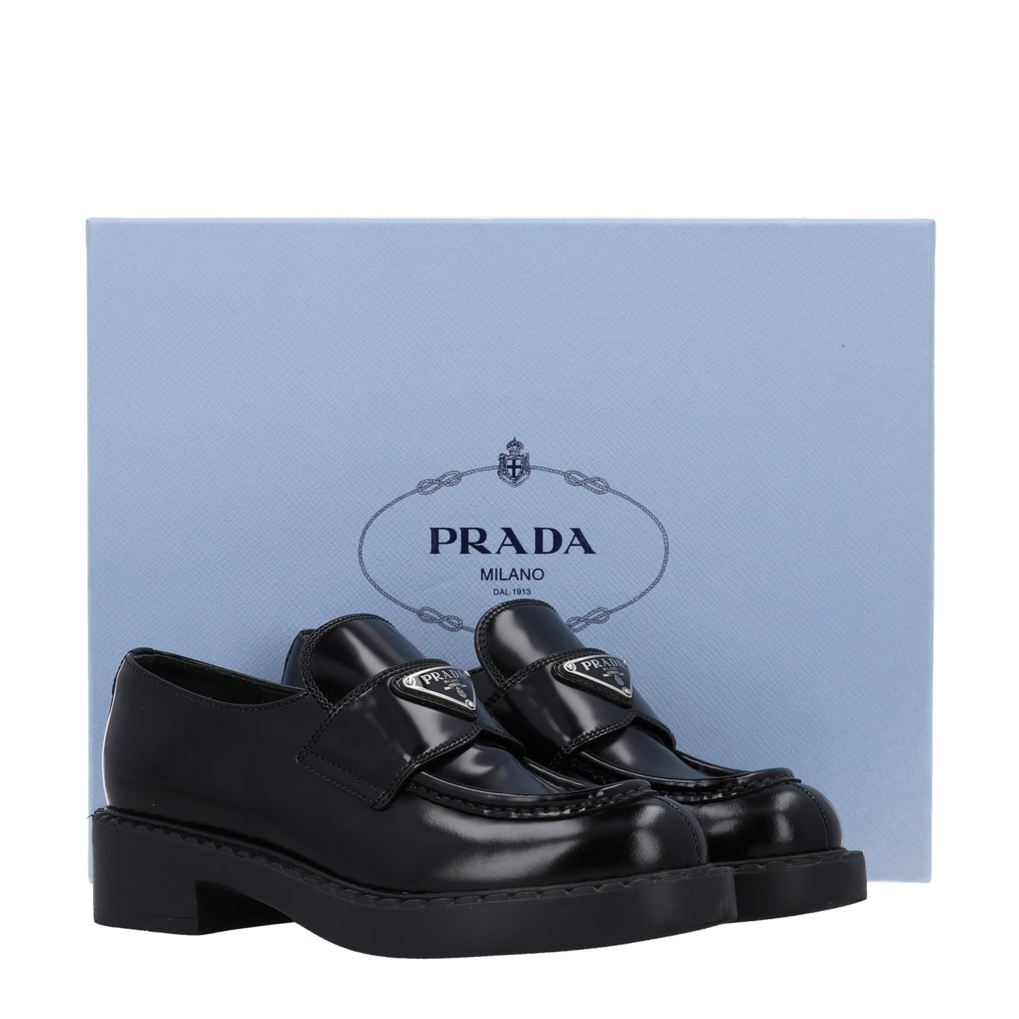 Spazzolato Metal Triangle Logo 50mm Loafers 36 Black