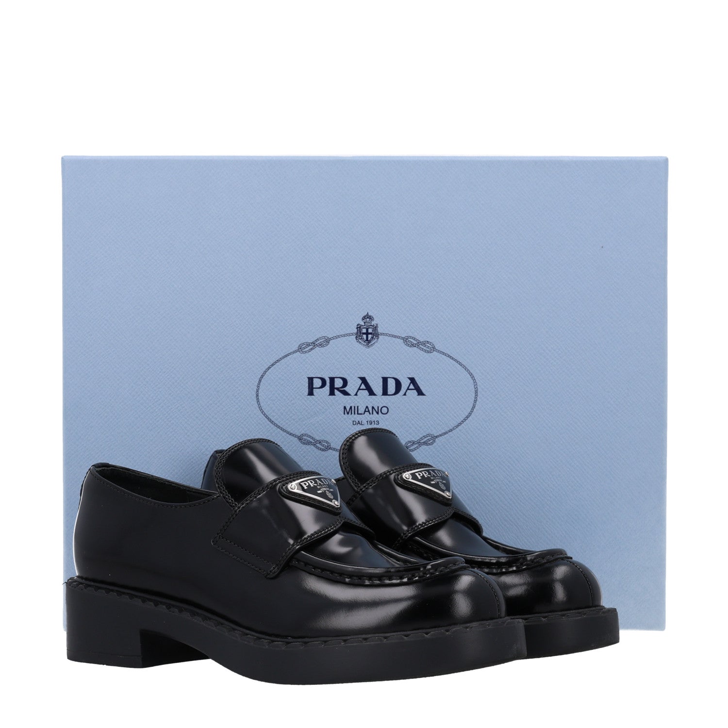 Prada Spazzolato Metal Triangle Logo 50mm Loafers 36 Black 11 of 11