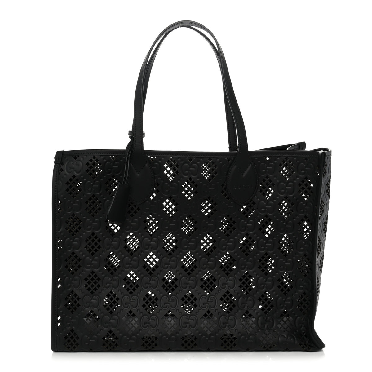 Calfskin GG Monogram Diamond Cut Medium Ophidia Tote Bag Black