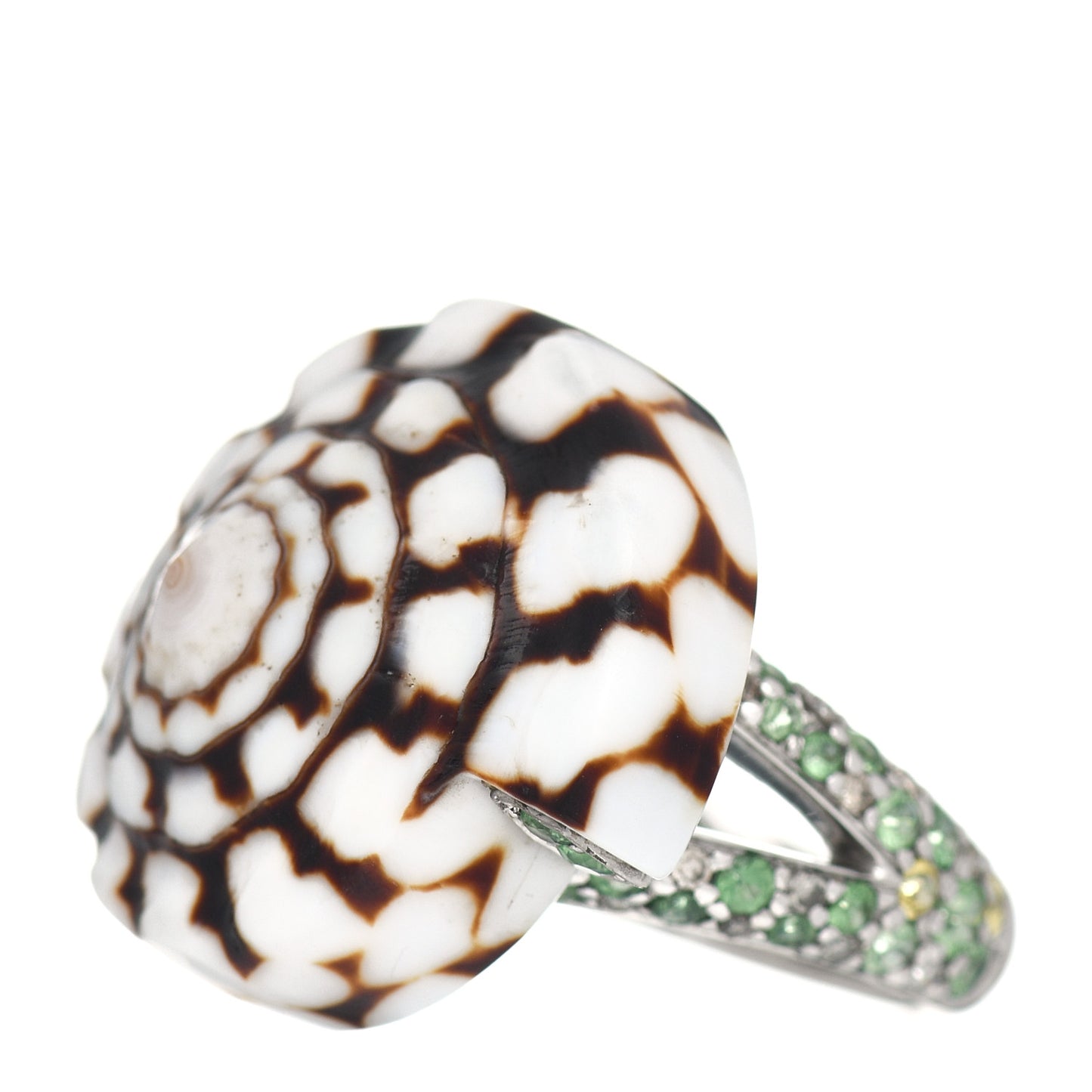 18K White Gold Diamond Sapphire Tsavorites Marble Cone Shell Cinta Ring 55 7.25