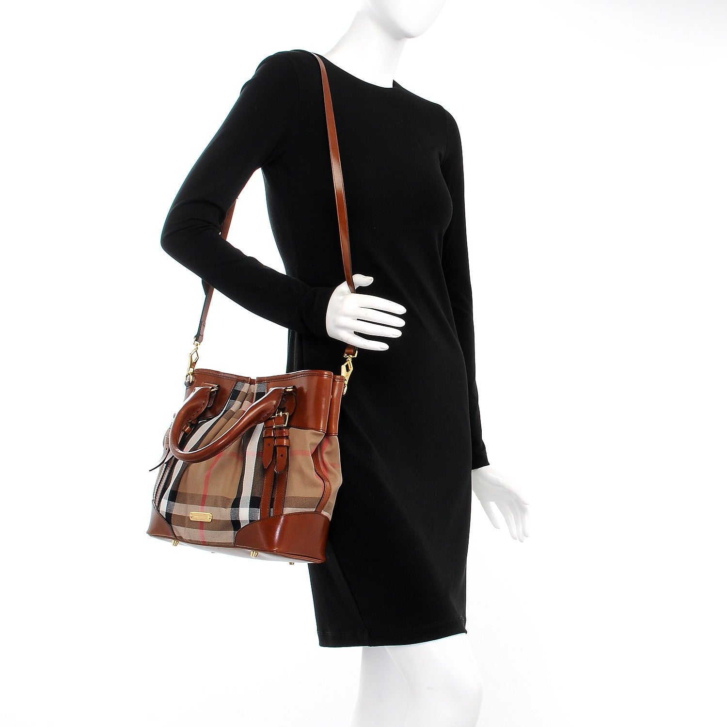 Burberry House Check Bridle Calfskin Small Whipstitch Tote Dark Tan 2 of 16