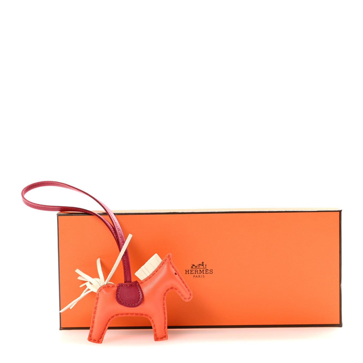Hermes Milo Lambskin Grigri Rodeo Horse Bag Charm PM Orange Poppy Craie Terre Battue 4 of 4