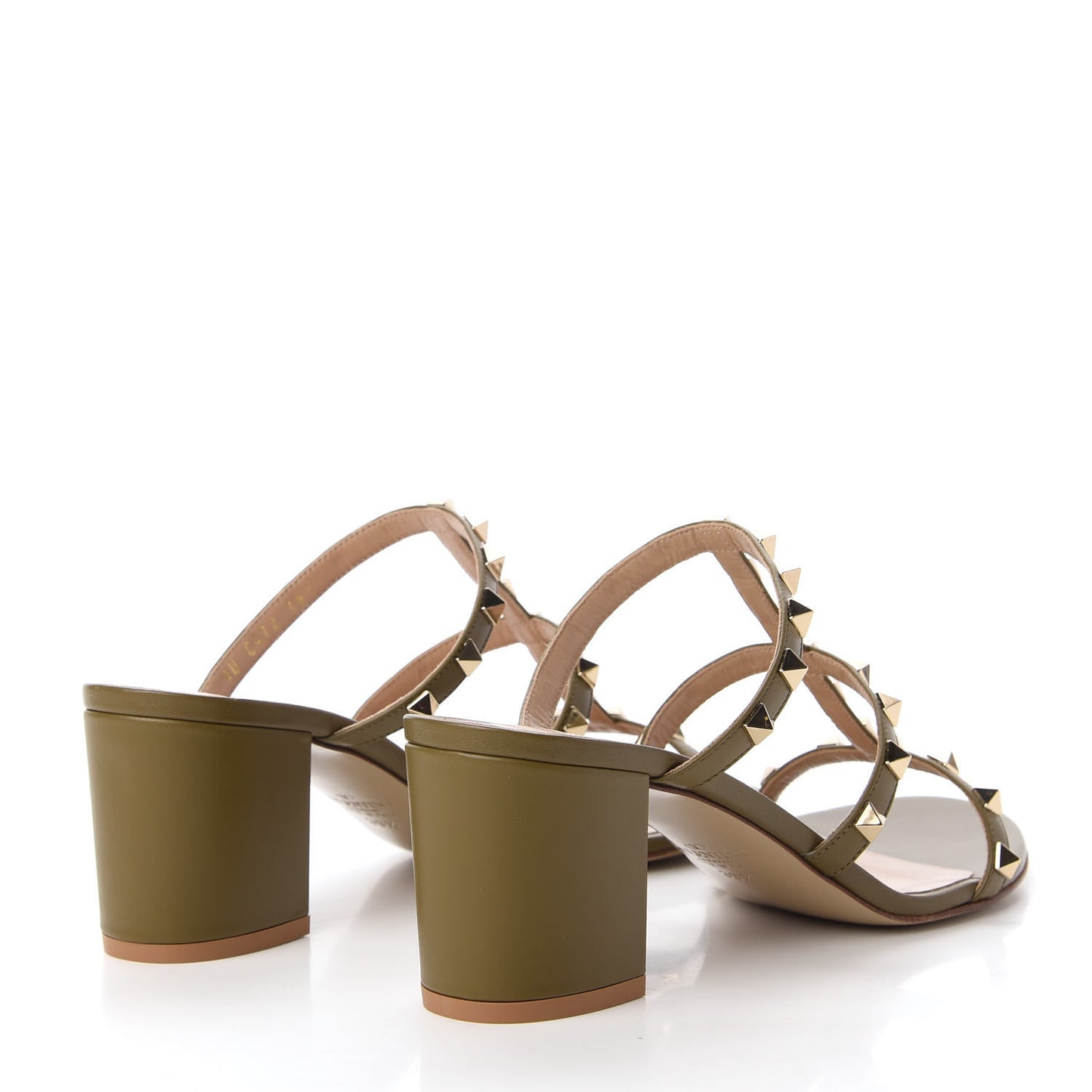Calfskin Rockstud 60mm Caged Slide Sandals 39.5 Lichen