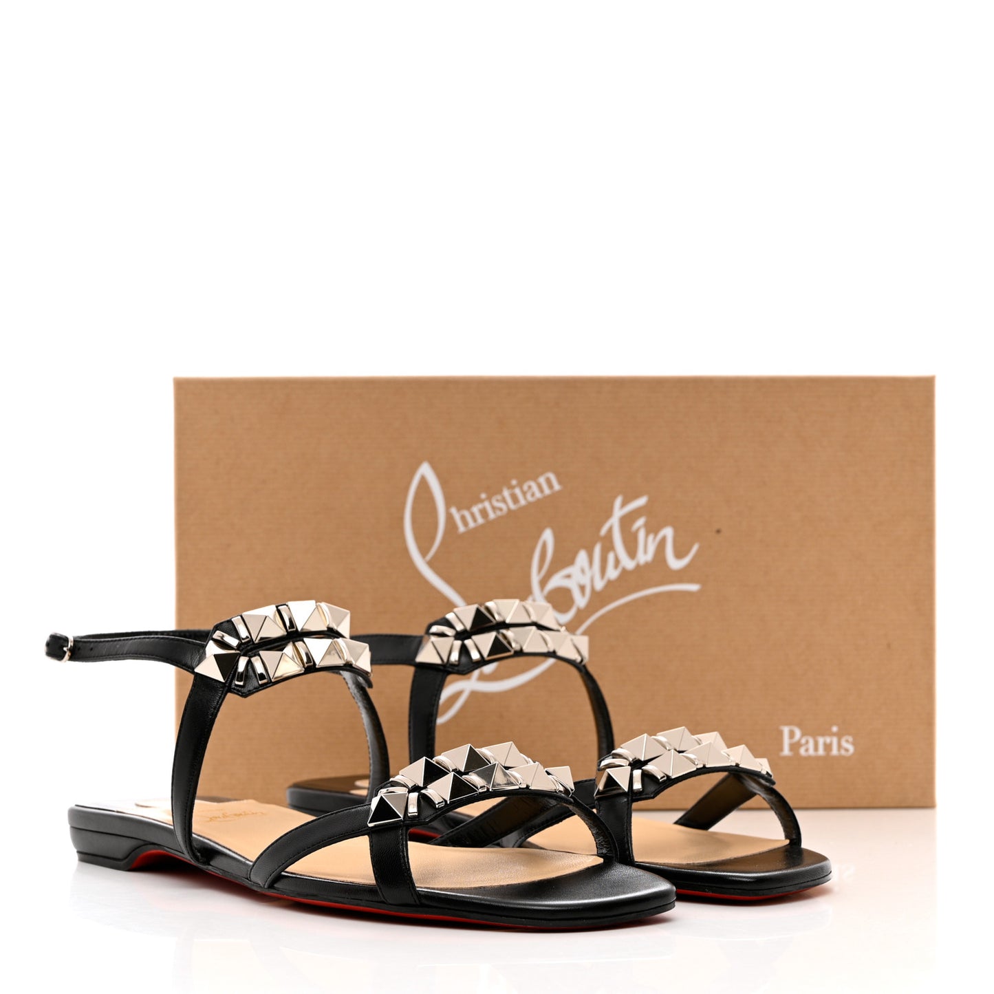 Calfskin Studded Galerietta Flat Sandals 41 Black