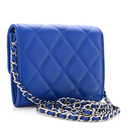 Chanel Lambskin Quilted Flap Card Holder On Chain Blue 3 of 12