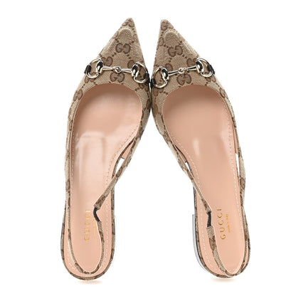 Gucci Monogram Horsebit Womens Slingback Ballet Flat 37.5 Beige Ebony Cocoa 2 of 9