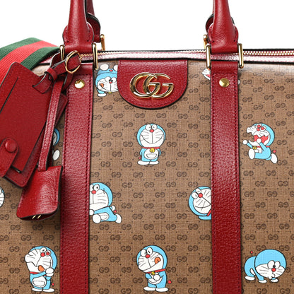 Gucci X DORAEMON Mini Vintage GG Supreme Monogram Web Duffle Travel Bag Beige Cherry Red 7 of 9