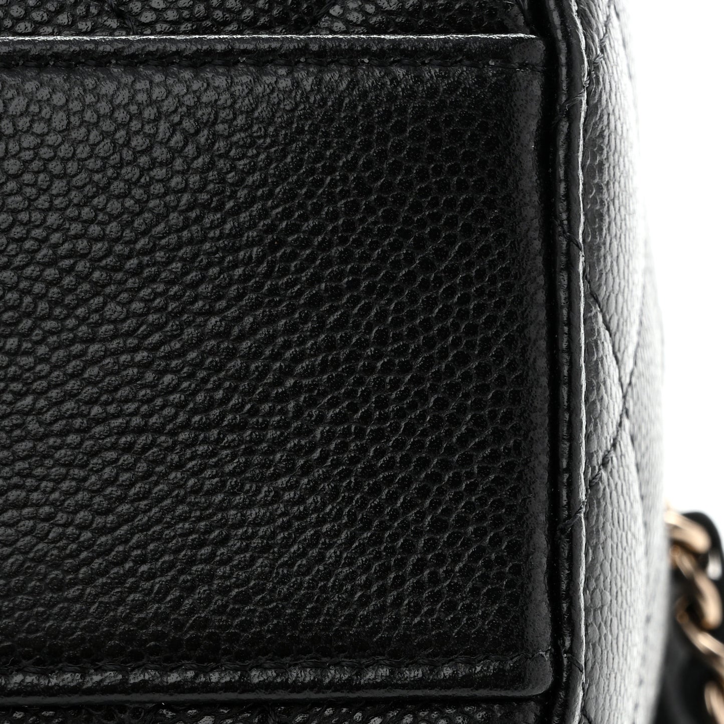 Caviar Quilted Barrel Clutch With Chain  Black