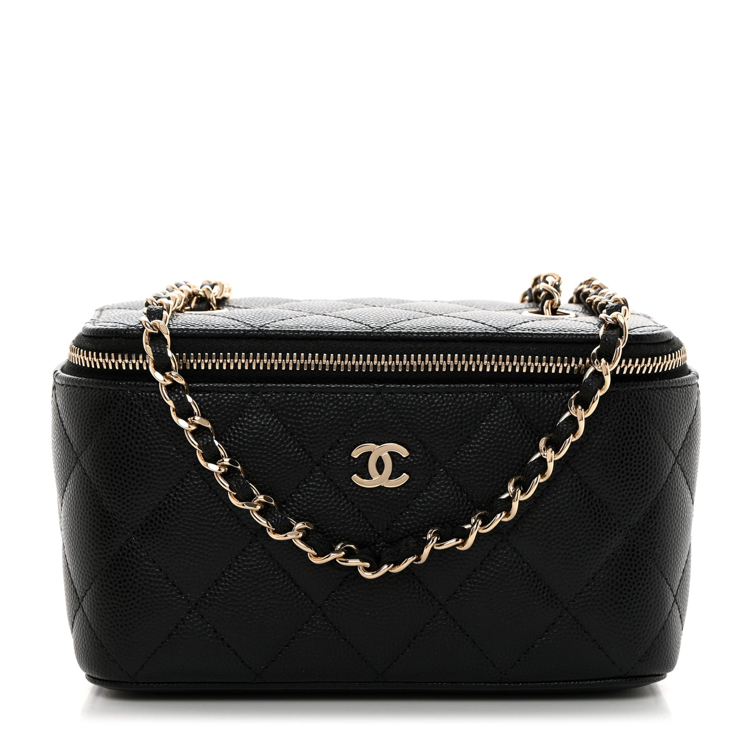 Caviar Quilted Small Vanity Case With Chain Black