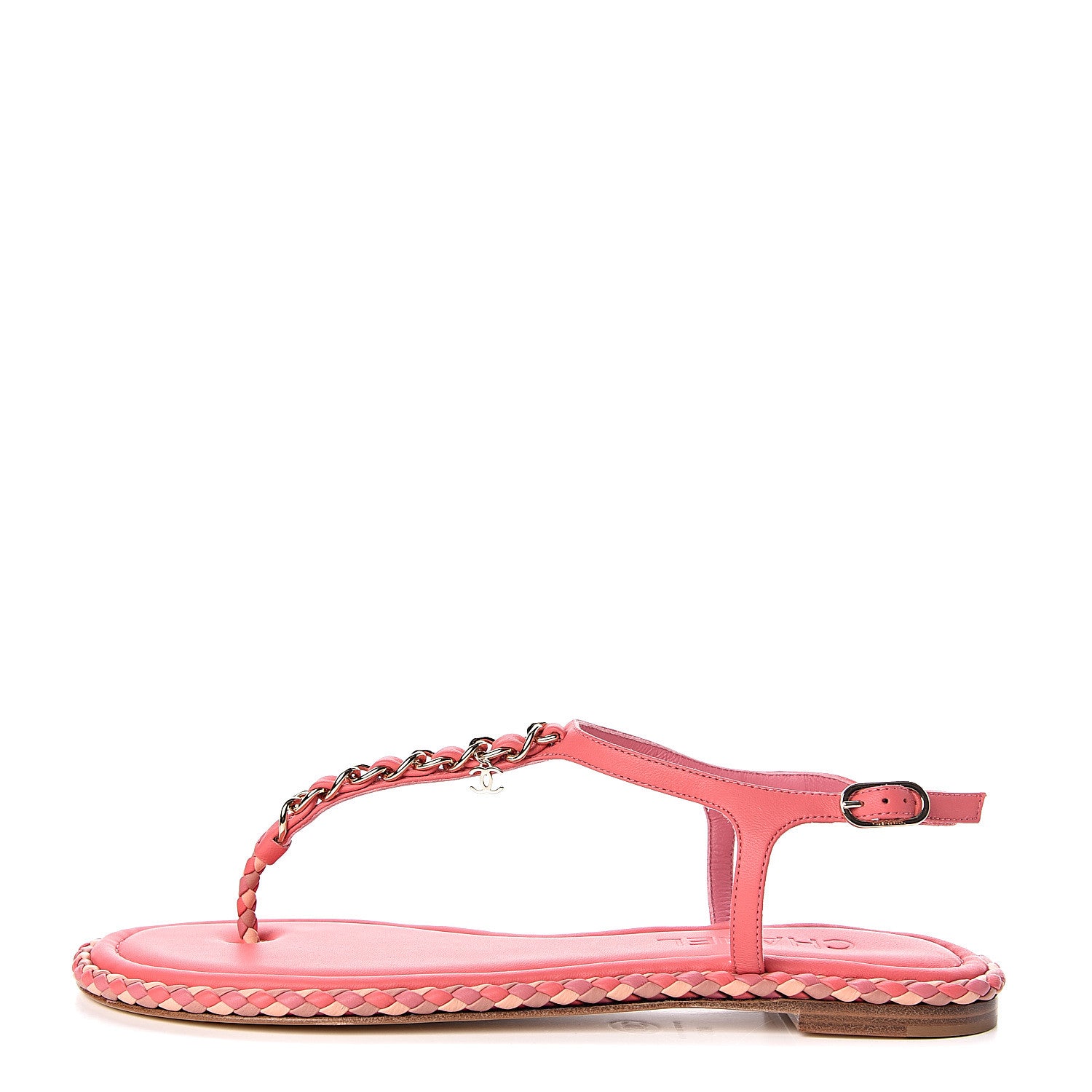 Chanel Lambskin Chain CC Logo Thong Sandals 41 Bright Pink 1 of 7
