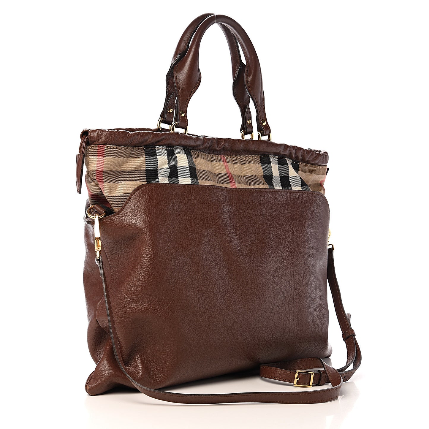Soft Calfskin House Check Big Crush Tote Brown Ochre