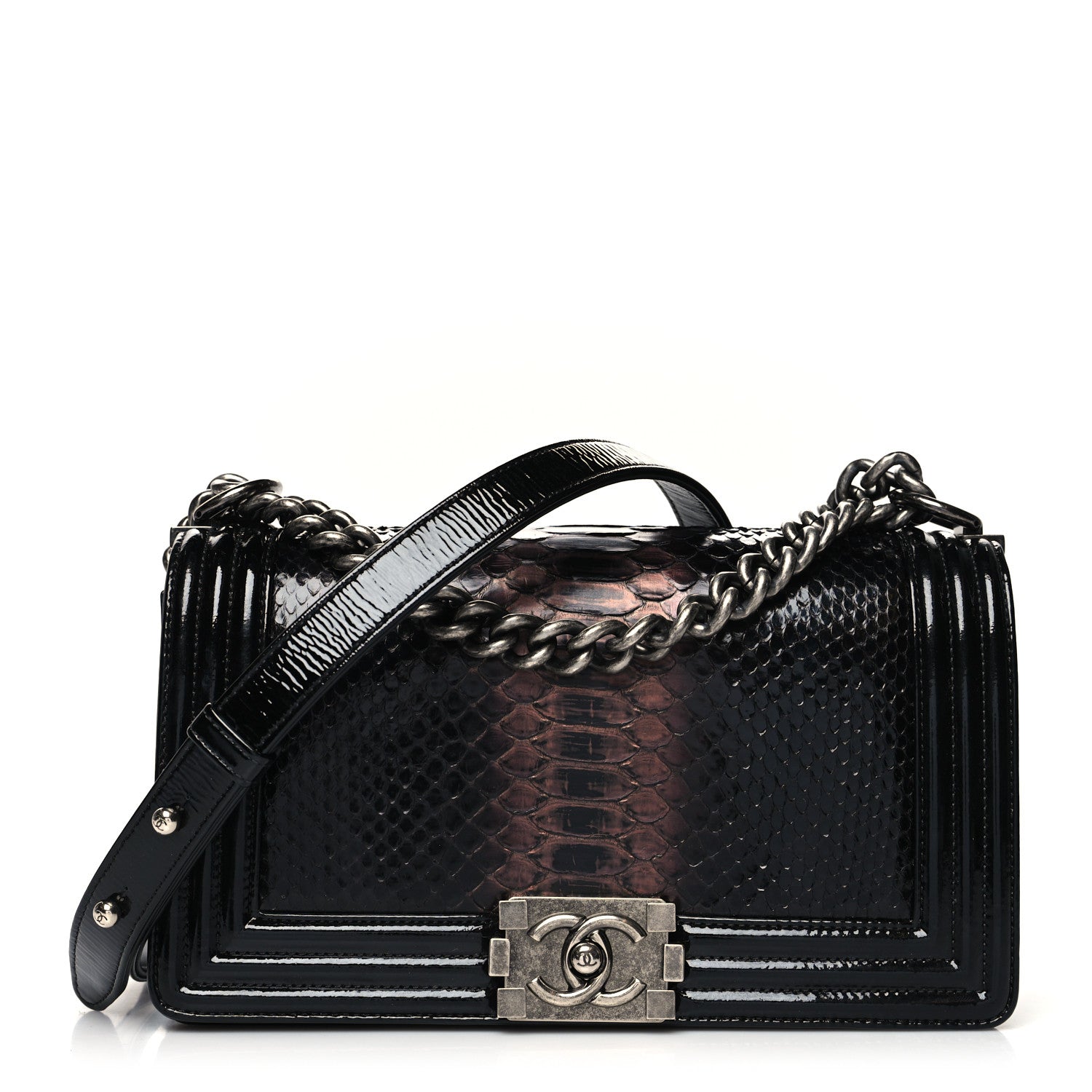 Chanel Patent Snakeskin Medium Boy Flap Black 1 of 9