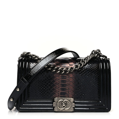 Chanel Patent Snakeskin Medium Boy Flap Black 1 of 9
