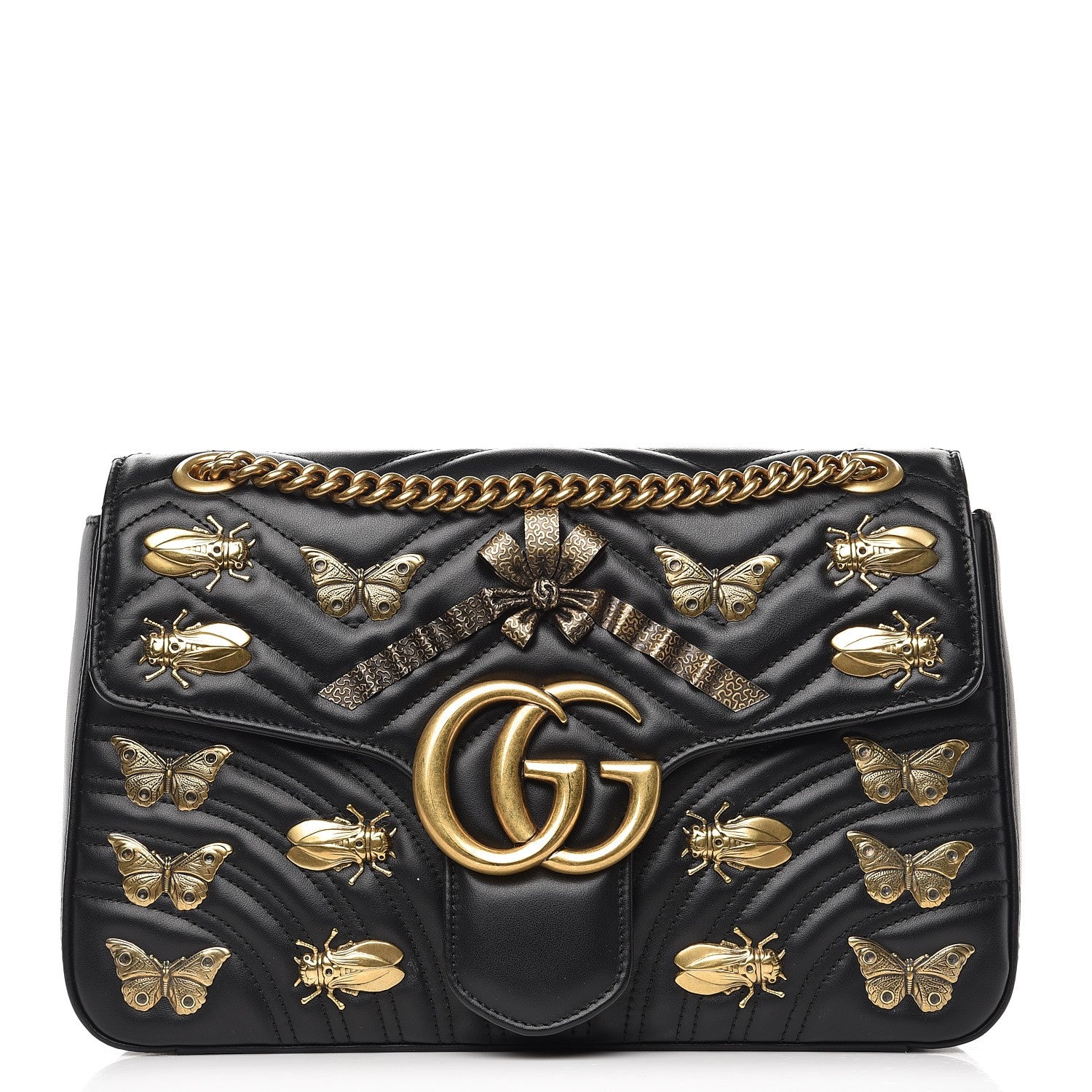Gucci Calfskin Matelasse Animal Studs Medium GG Marmont Shoulder Bag Black 1 of 9