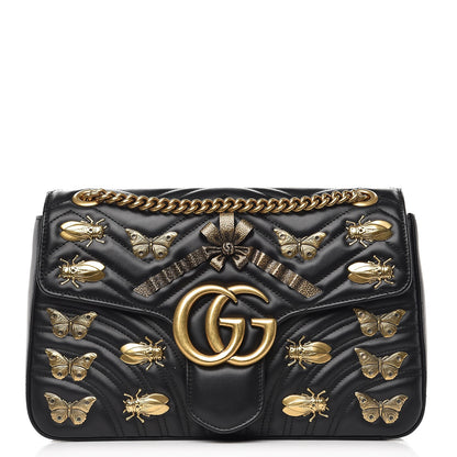 Gucci Calfskin Matelasse Animal Studs Medium GG Marmont Shoulder Bag Black 1 of 9
