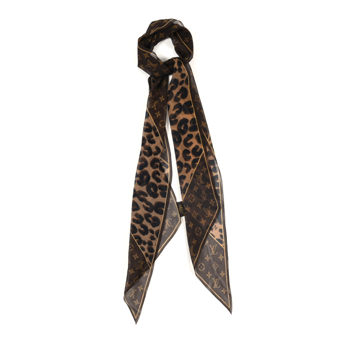 Silk Crepe Leopard Monogram Scarf