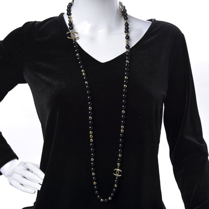 Chanel Beaded CC Long Necklace Black Gold 2 of 6
