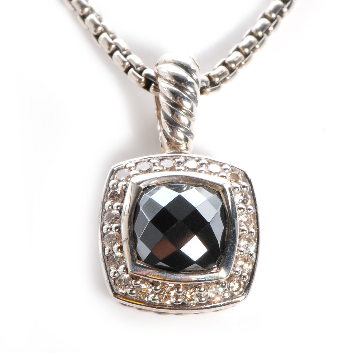 Sterling Silver Pave Diamond Hematine 7mm Petite Albion Necklace