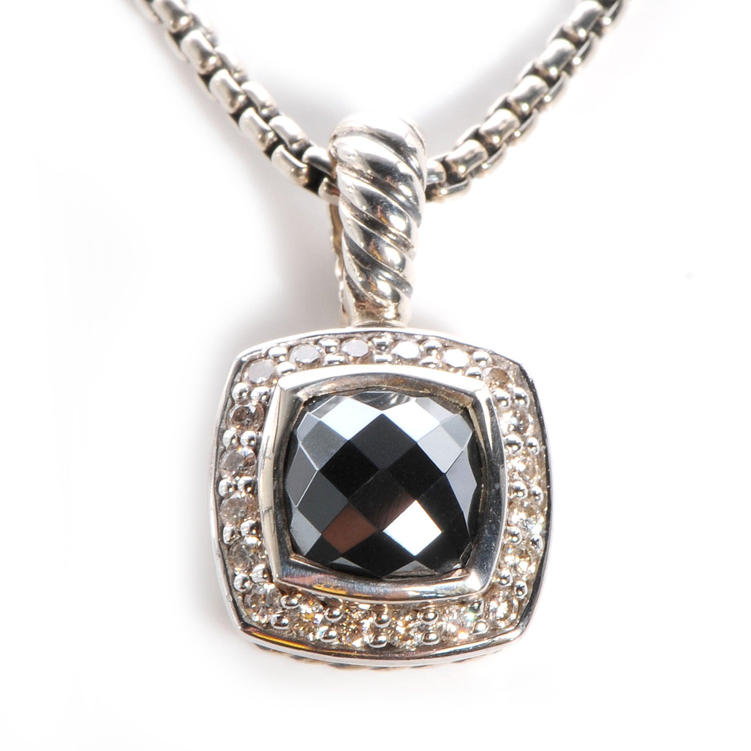 David Yurman Sterling Silver Pave Diamond Hematine 7mm Petite Albion Necklace 3 of 5