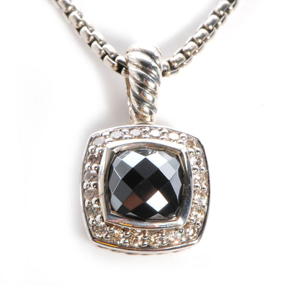 David Yurman Sterling Silver Pave Diamond Hematine 7mm Petite Albion Necklace 3 of 5