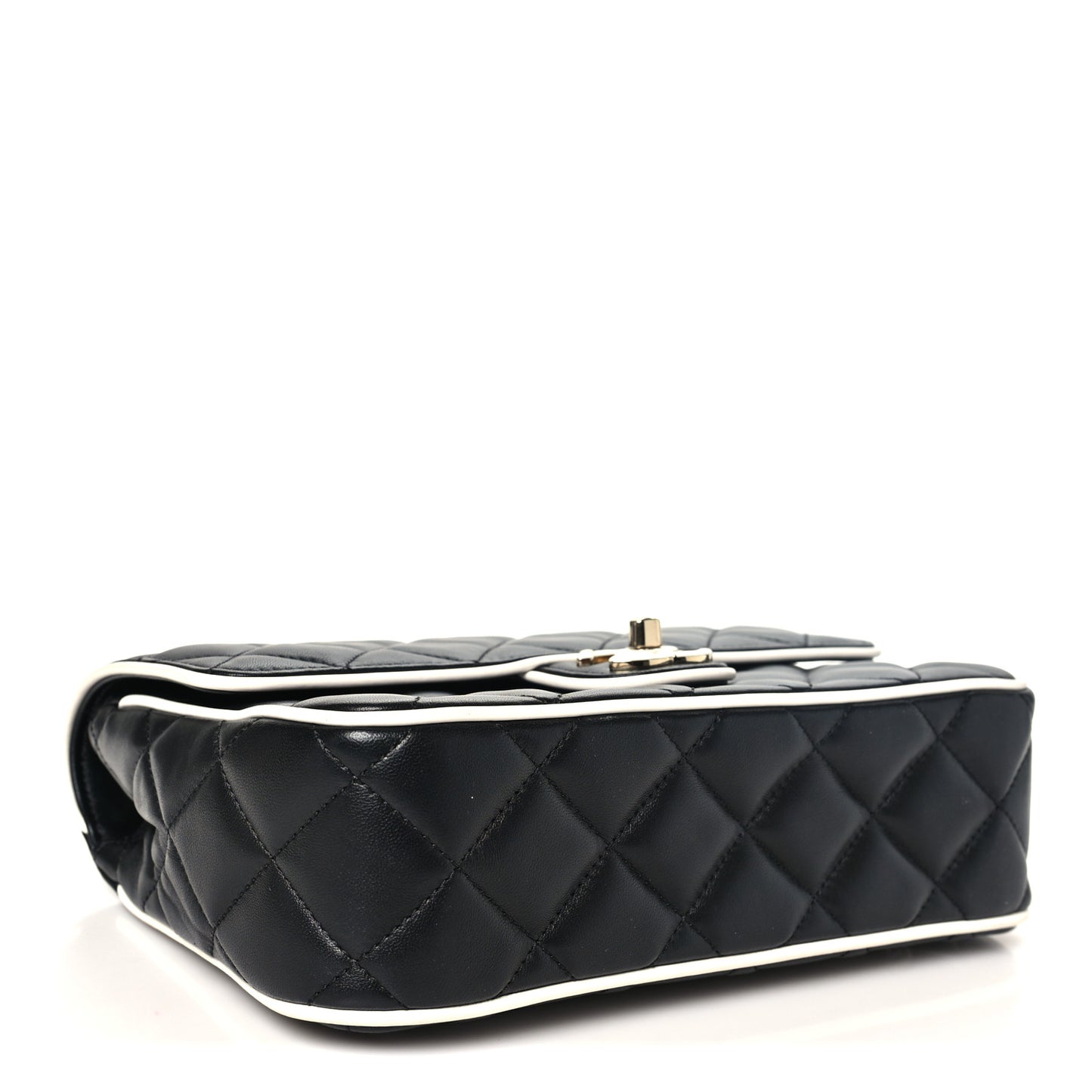 Lambskin Quilted Resin Graphic Frame Flap Bag Black White