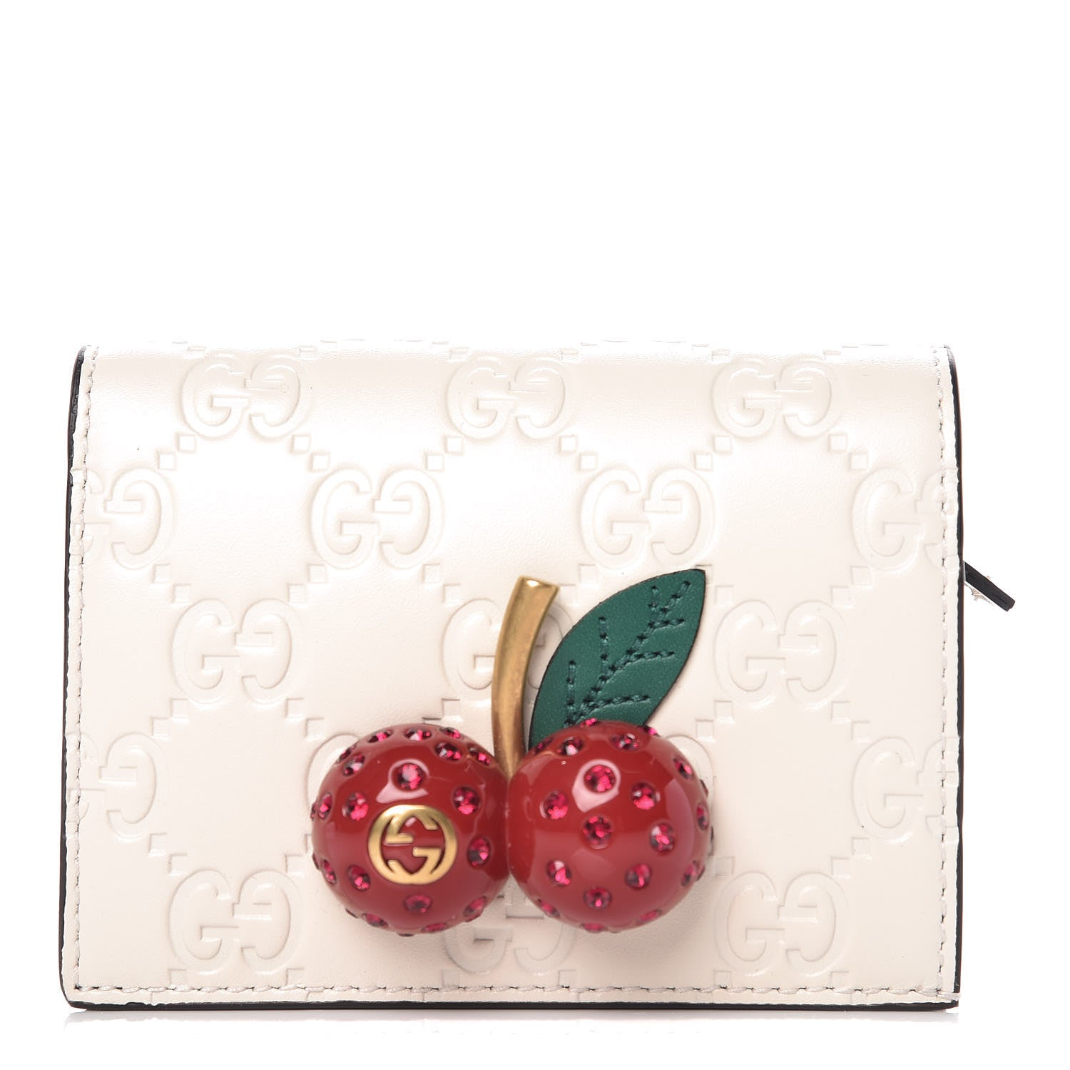 Gucci Guccissima Cherries Card Case Wallet White 1 of 10