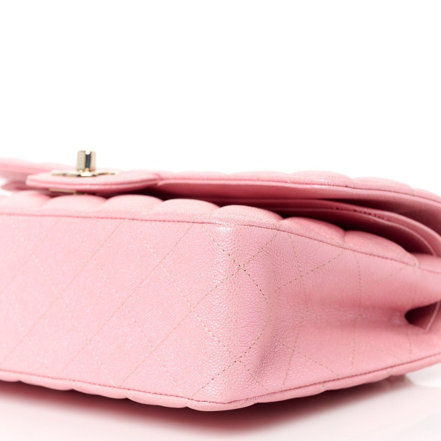 Iridescent Caviar Quilted Medium Double Flap Rose Pink