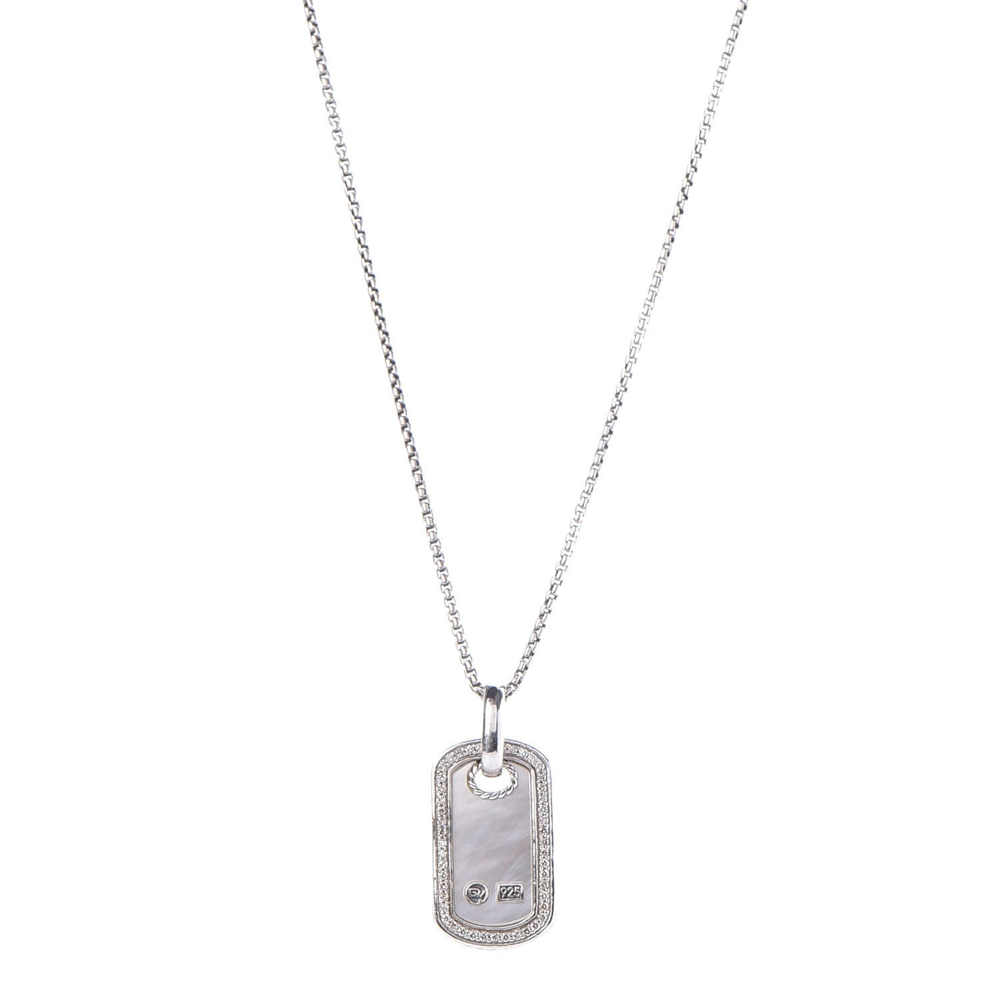Sterling Silver Mother Of Pearl Diamond Small Dog Tag Necklace