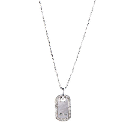 David Yurman Sterling Silver Mother Of Pearl Diamond Small Dog Tag Necklace 1 of 5