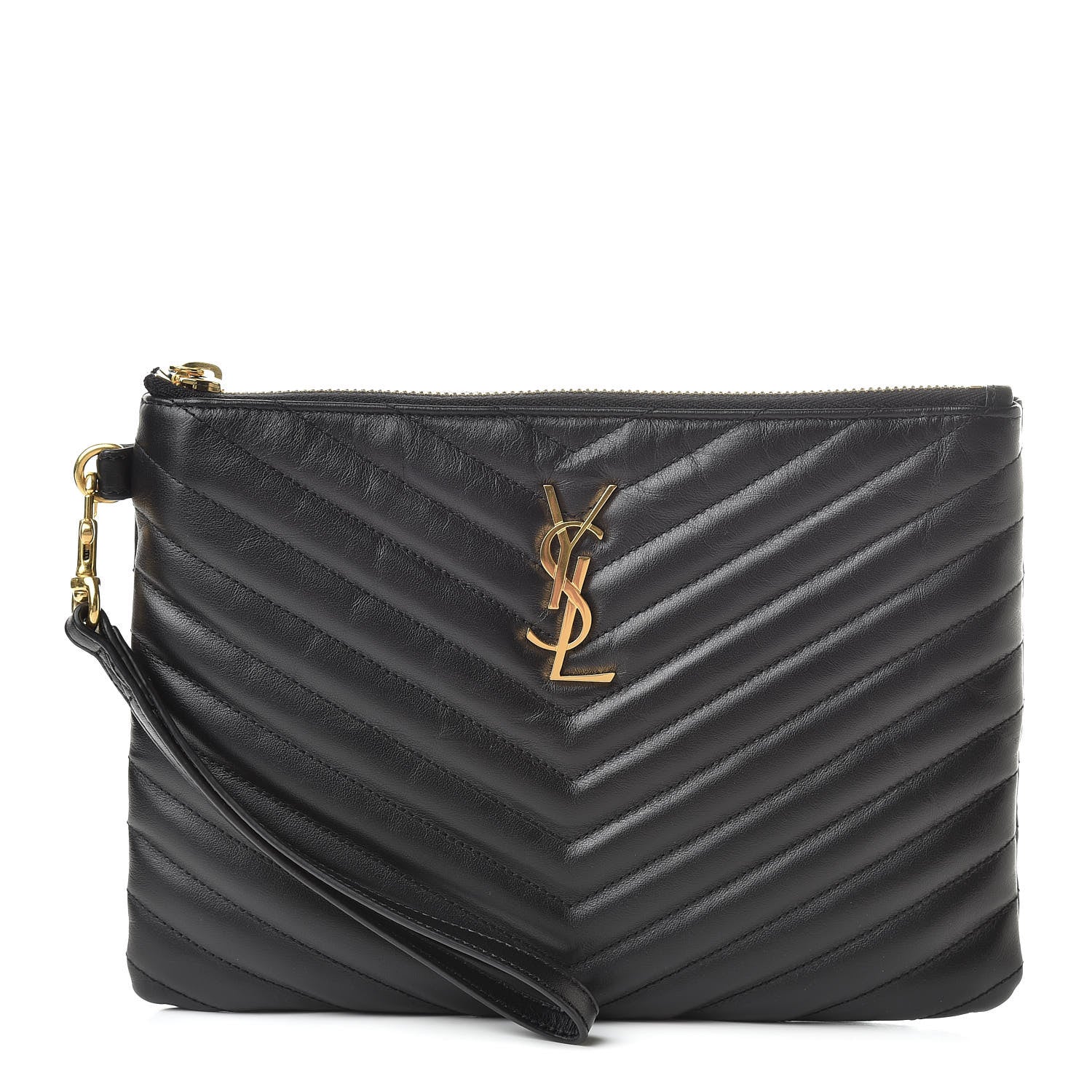 Saint Laurent Calfskin Matelasse Chevron Monogram A5 Wristlet Black 1 of 8