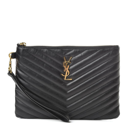 Saint Laurent Calfskin Matelasse Chevron Monogram A5 Wristlet Black 1 of 8