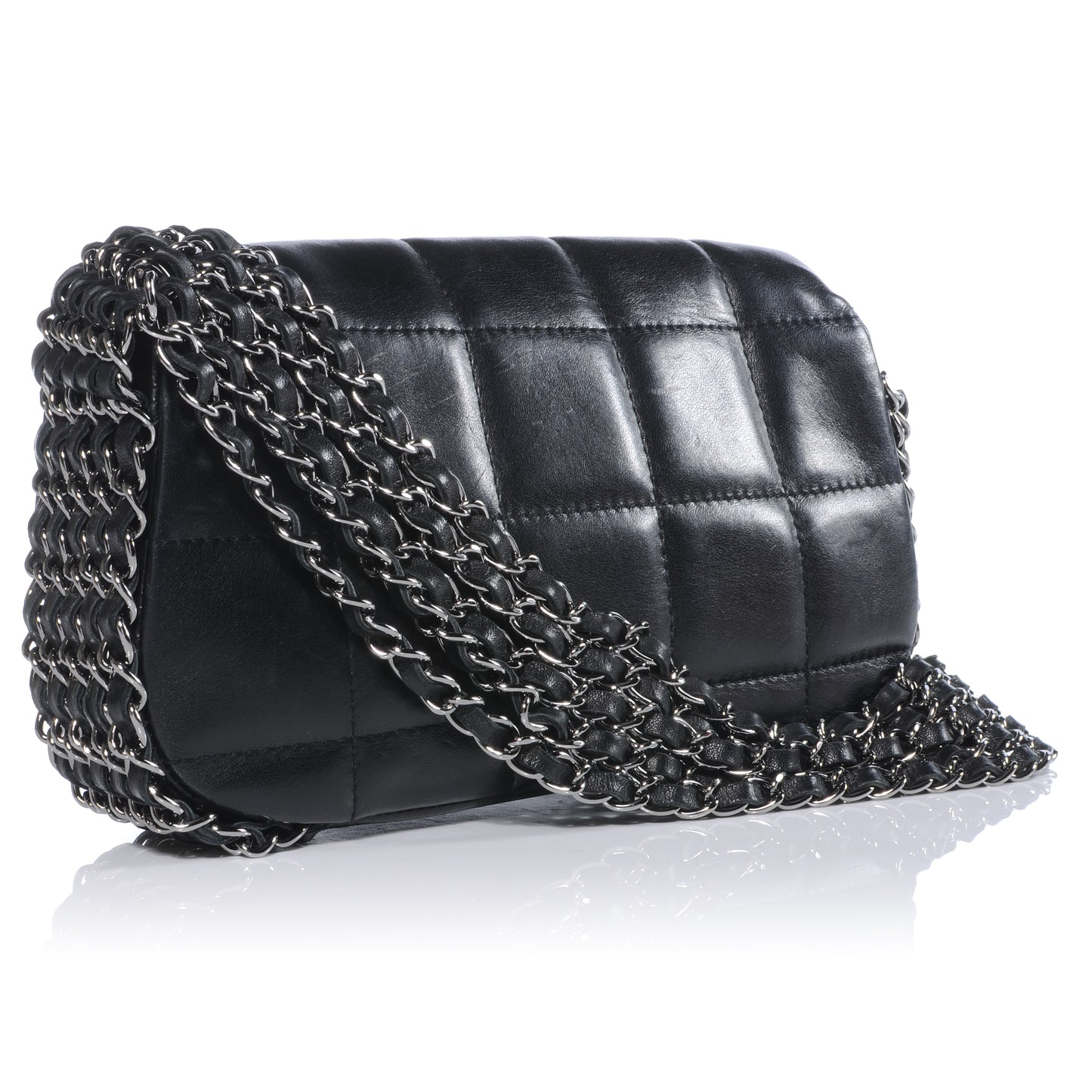 Chocolate Bar Quilted Lambskin 5 Chain Flap Black