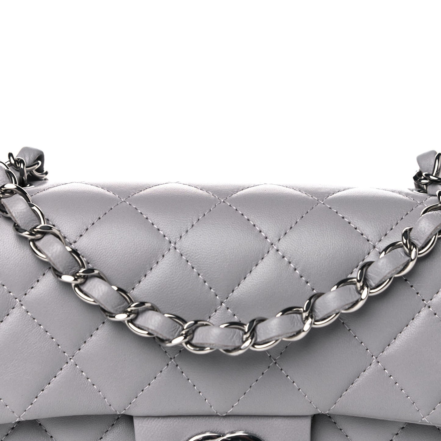 Lambskin Quilted Mini Rectangular Flap Grey