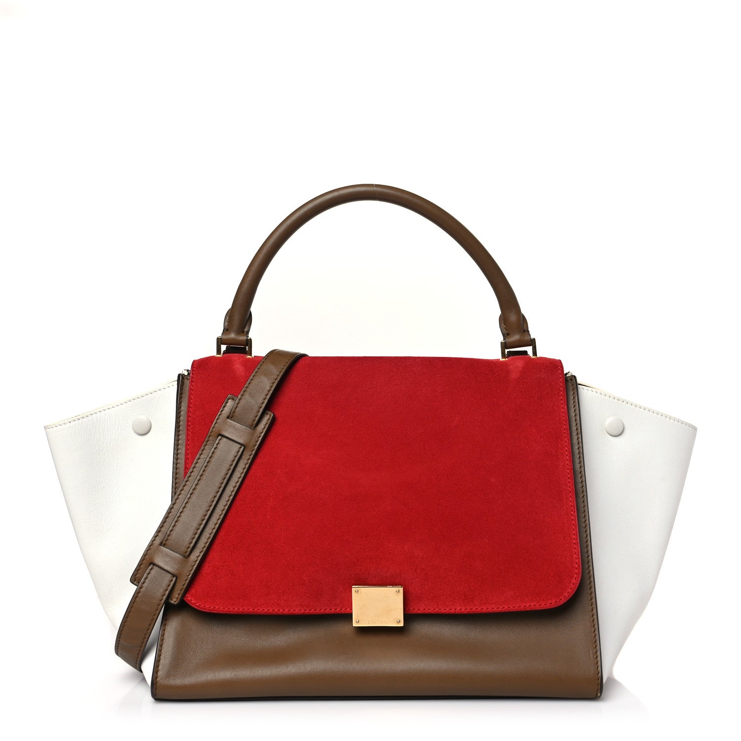 Celine Smooth Calfskin Suede Medium Tri-Color Trapeze Vermillion 1 of 8