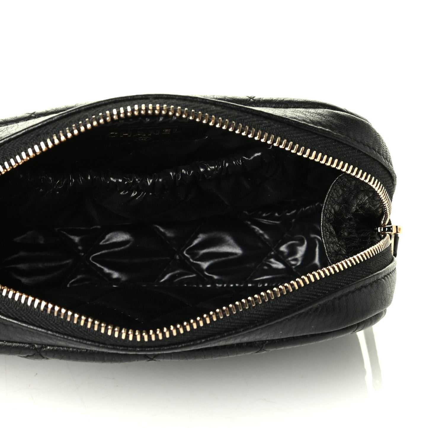 Grained Calfskin Quilted Small Curvy Pouch Cosmetic Case Black