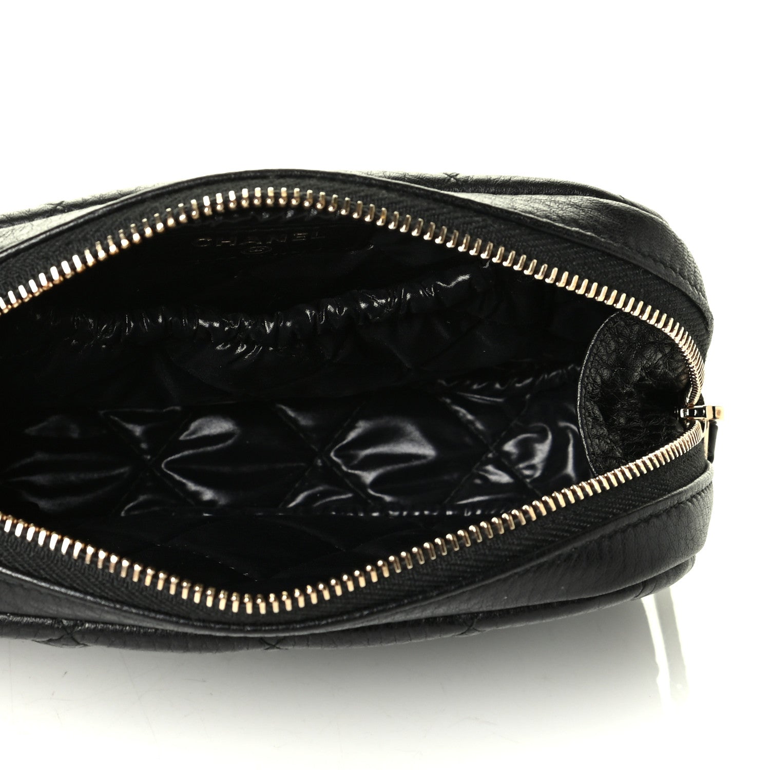 Chanel Grained Calfskin Quilted Small Curvy Pouch Cosmetic Case Black 4 of 5