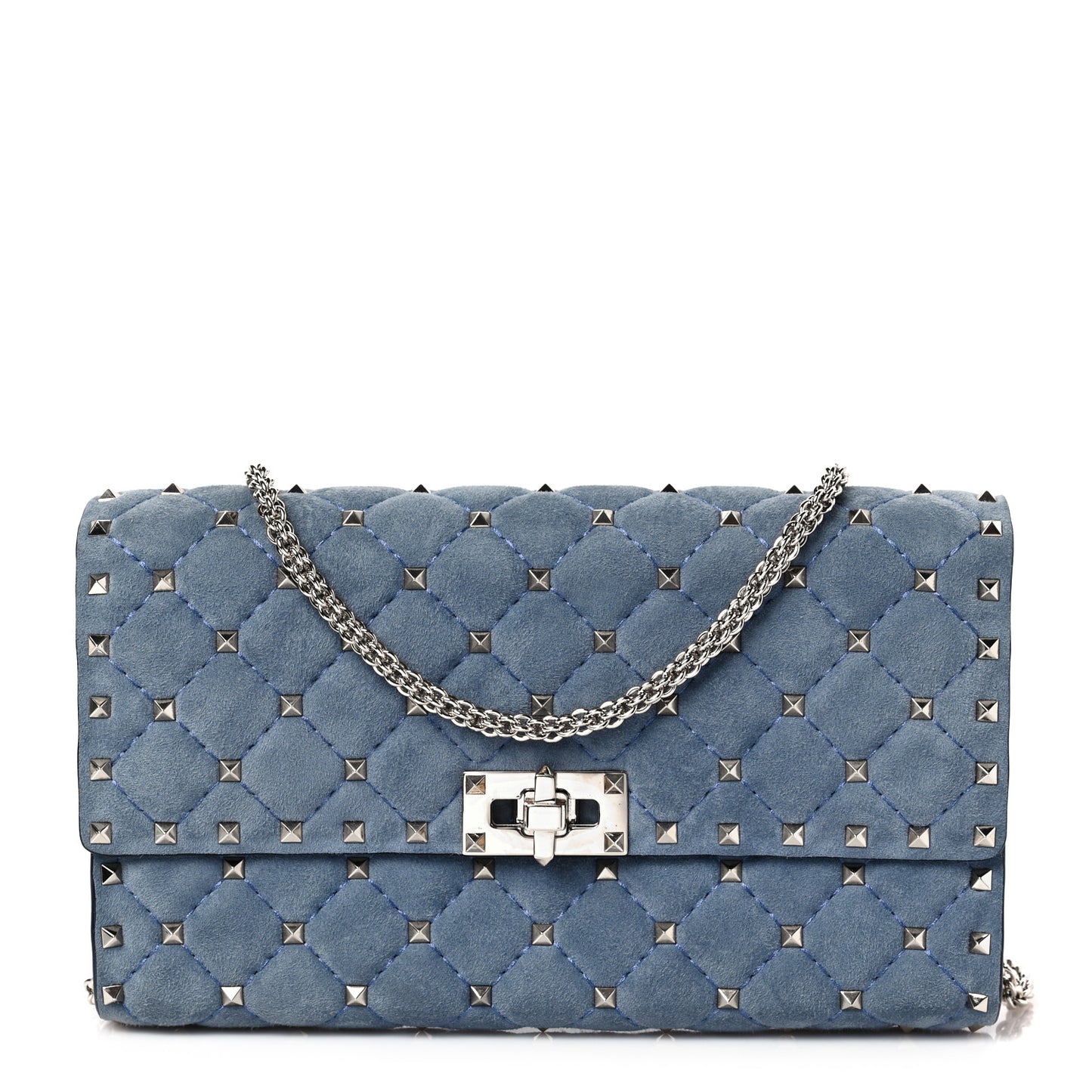 Suede Rockstud Spike Wallet on Chain Bright Blue