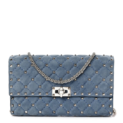 Valentino Garavani Suede Rockstud Spike Wallet on Chain Bright Blue 1 of 6