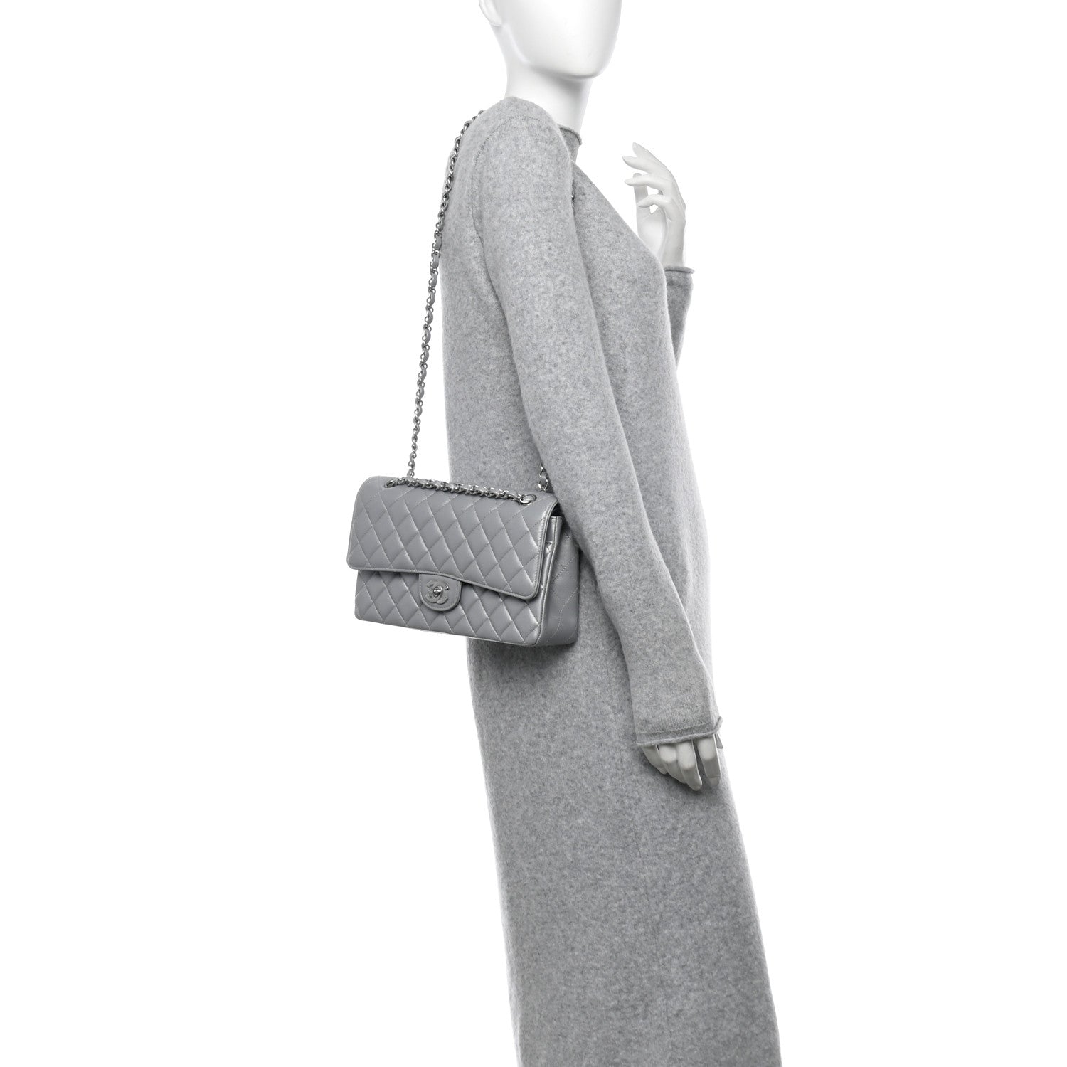 Chanel Iridescent Lambskin Quilted Medium Double Flap Grey 2 of 10