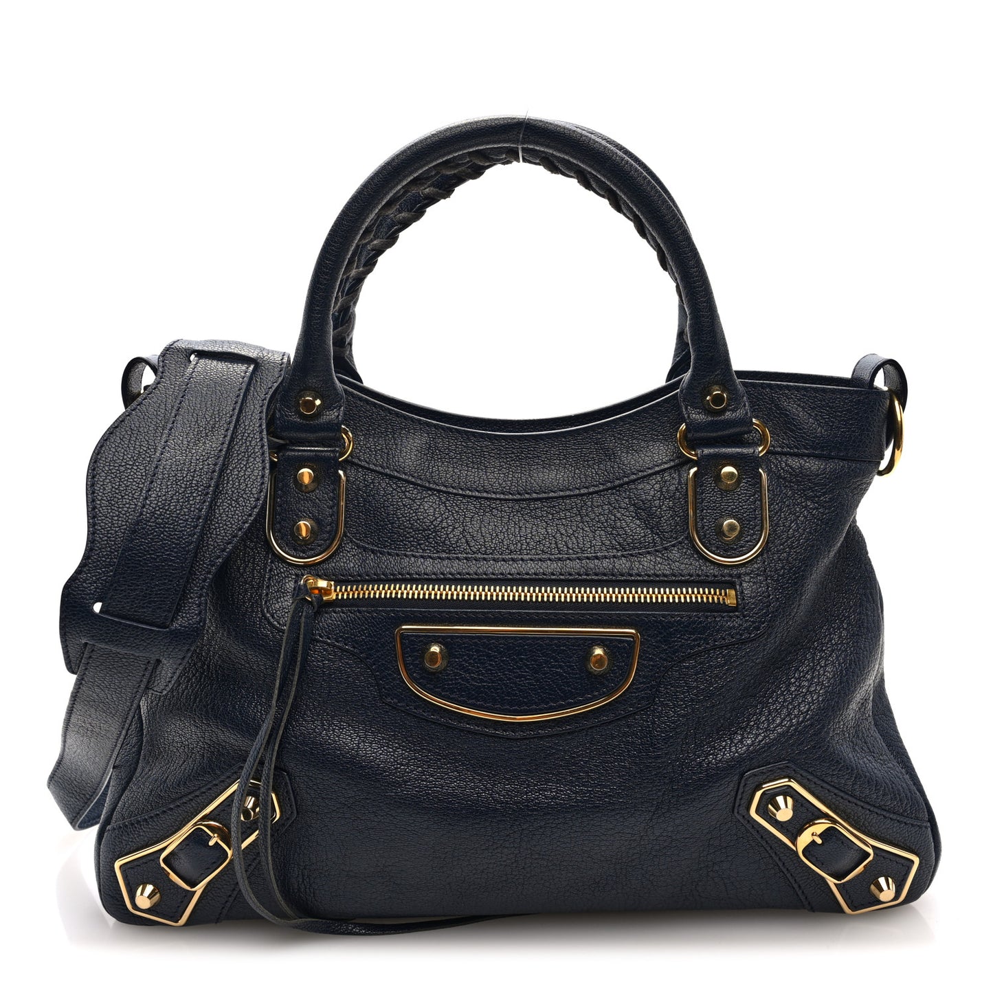 Chevre Gold Metallic Edge Hardware Town Bleu Nuit Dark Sea