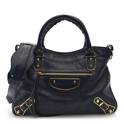 Balenciaga Chevre Gold Metallic Edge Hardware Town Bleu Nuit Dark Sea 1 of 10