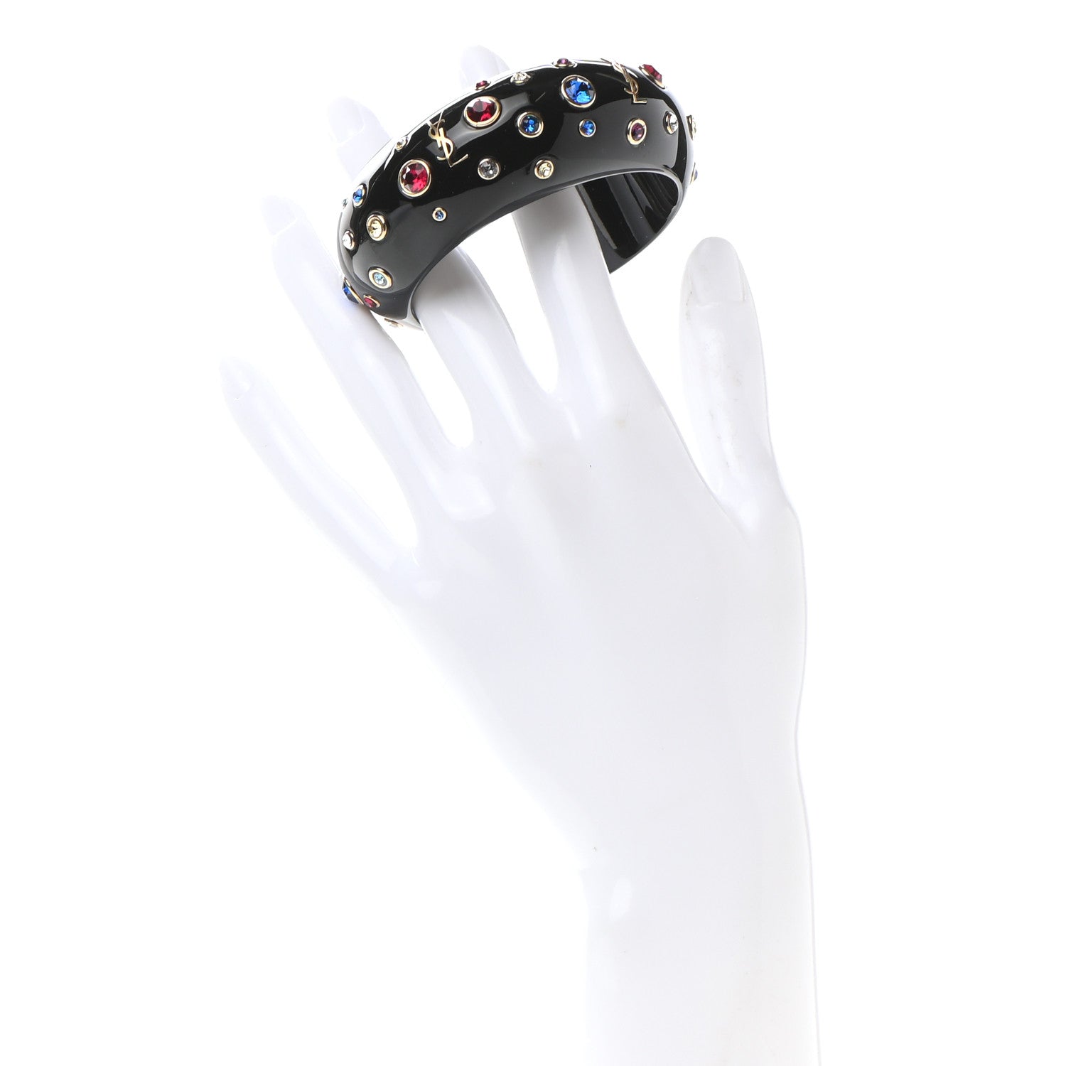 Saint Laurent Enamel Crystal Monogram Bracelet Black Gold Multicolor 2 of 5