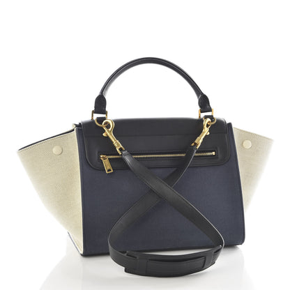 Celine Smooth Calfskin Linen Small Tri-Color Trapeze Black Navy Blue 2 of 8