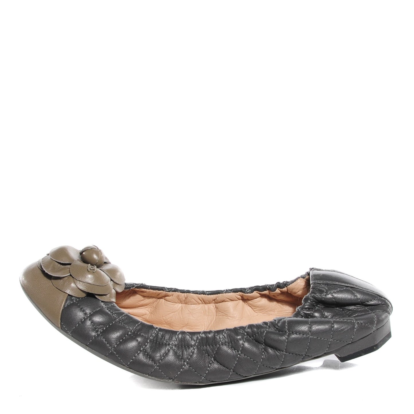 Lambskin Elastic Camellia Ballerina Flats 38 Grey Taupe