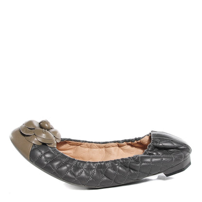 Chanel Lambskin Elastic Camellia Ballerina Flats 38 Grey Taupe 1 of 7