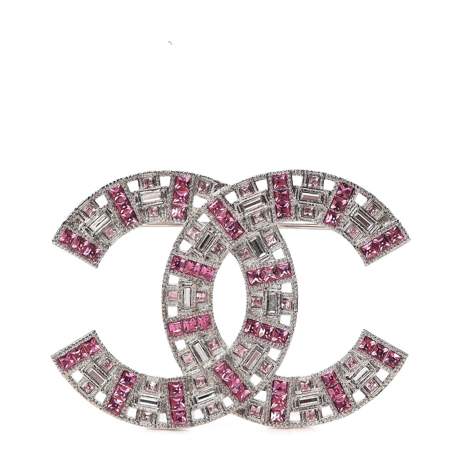 Baguette Crystal CC Brooch Silver Pink