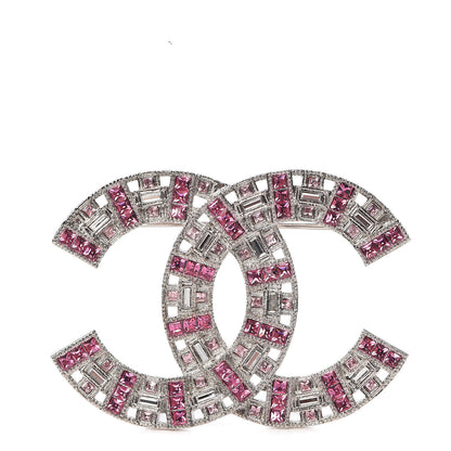 Chanel Baguette Crystal CC Brooch Silver Pink 1 of 5